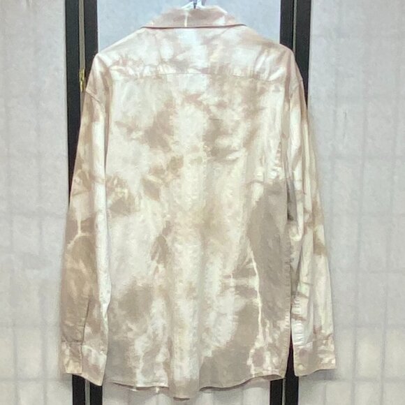 Eighty Eight Long Sleeve Collared Button Up Watercolor Stripe Shirt White Tan XL - Picture 2 of 11